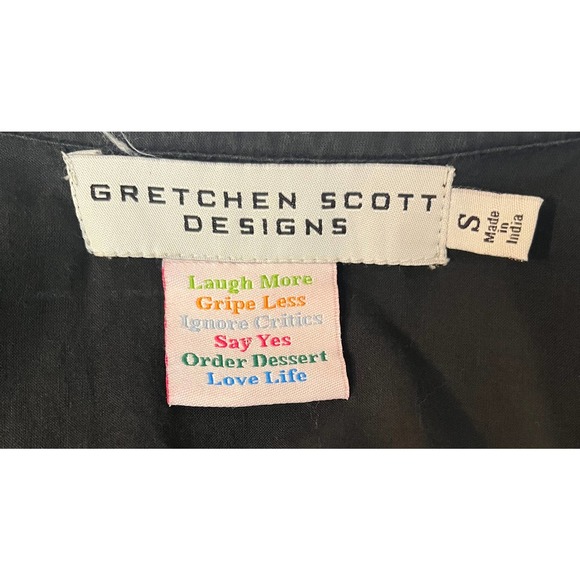 Gretchen Scott Designs Black Ruffle Neck Blouse Scoop Neck Tunic Size Small - Picture 10 of 12
